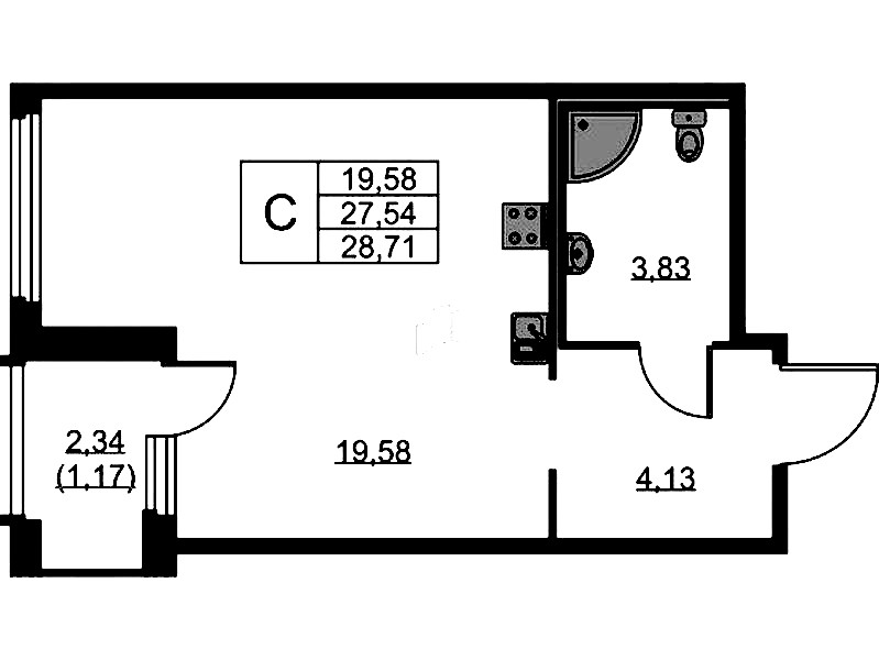 Квартира студия 28.71 м², 2/15 эт., ЖК «GloraX Парголово»